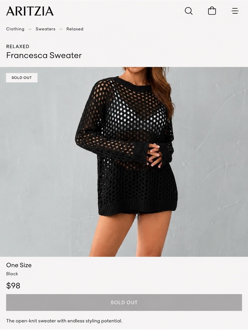 Aritzia Black Open-Knit Relaxed Sweater